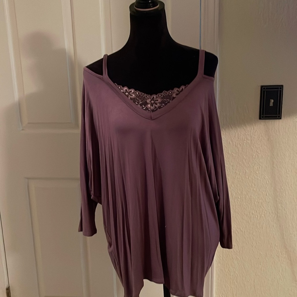 Plum off the shoulder three-quarter sleeve